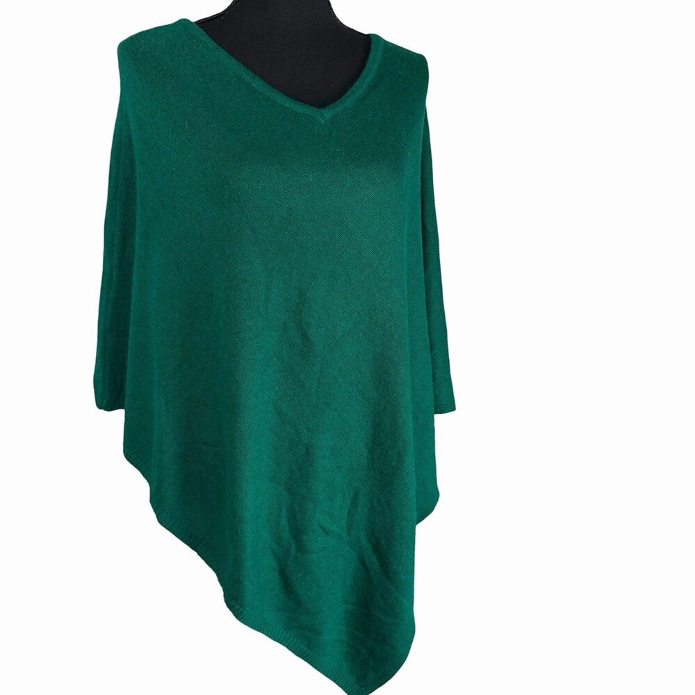 100% Cashmere Poncho Wrap Cape Green Handmade Nepal Luxury Holiday Lagenlook OS